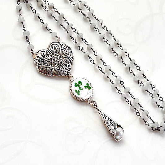 Irish Broken China Jewelry, Gemstone Necklace, Sterling Silver Celtic Knot Jewelry, Unique St Patricks Day Gifts
