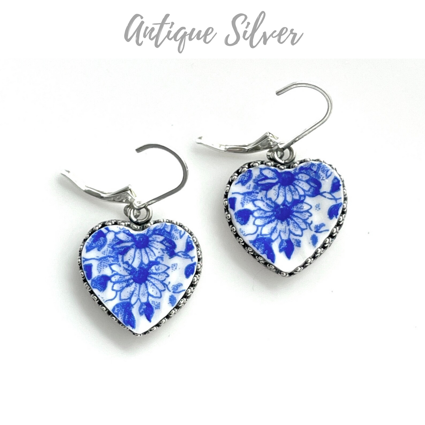 Blue and White Heart Earrings