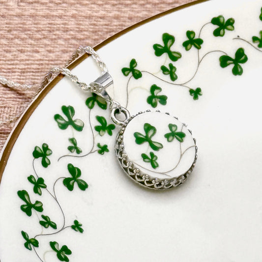 Royal Tara Irish China Necklace, Shamrock Jewelry, Sterling Silver Celtic Necklace, Broken China Jewelry, 20th Anniversary Gift for Wife