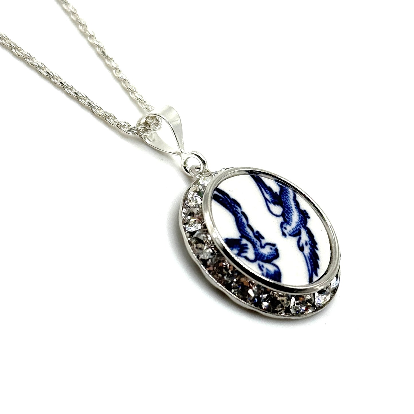 20th Anniversary Gift Necklace - Romantic Love Birds Broken China Jewelry for Wife