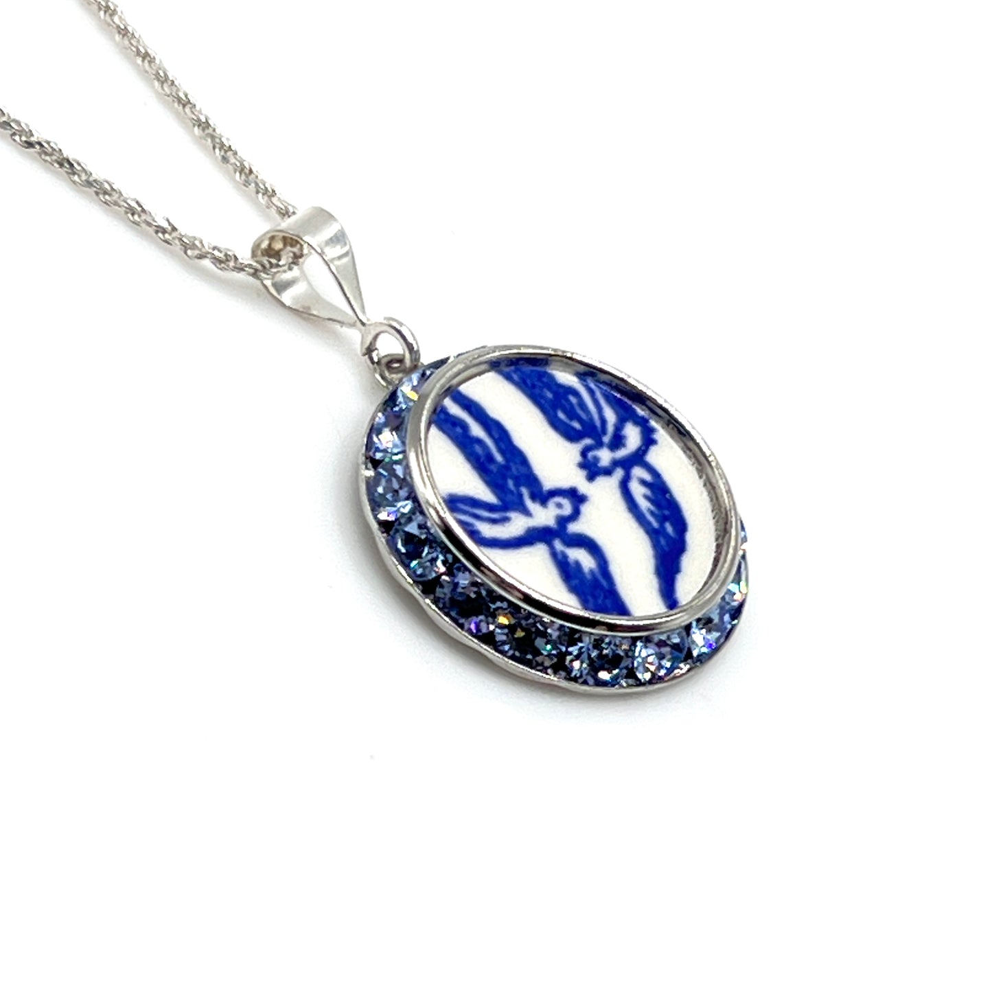 Blue Willow Love Birds Crystal Necklace