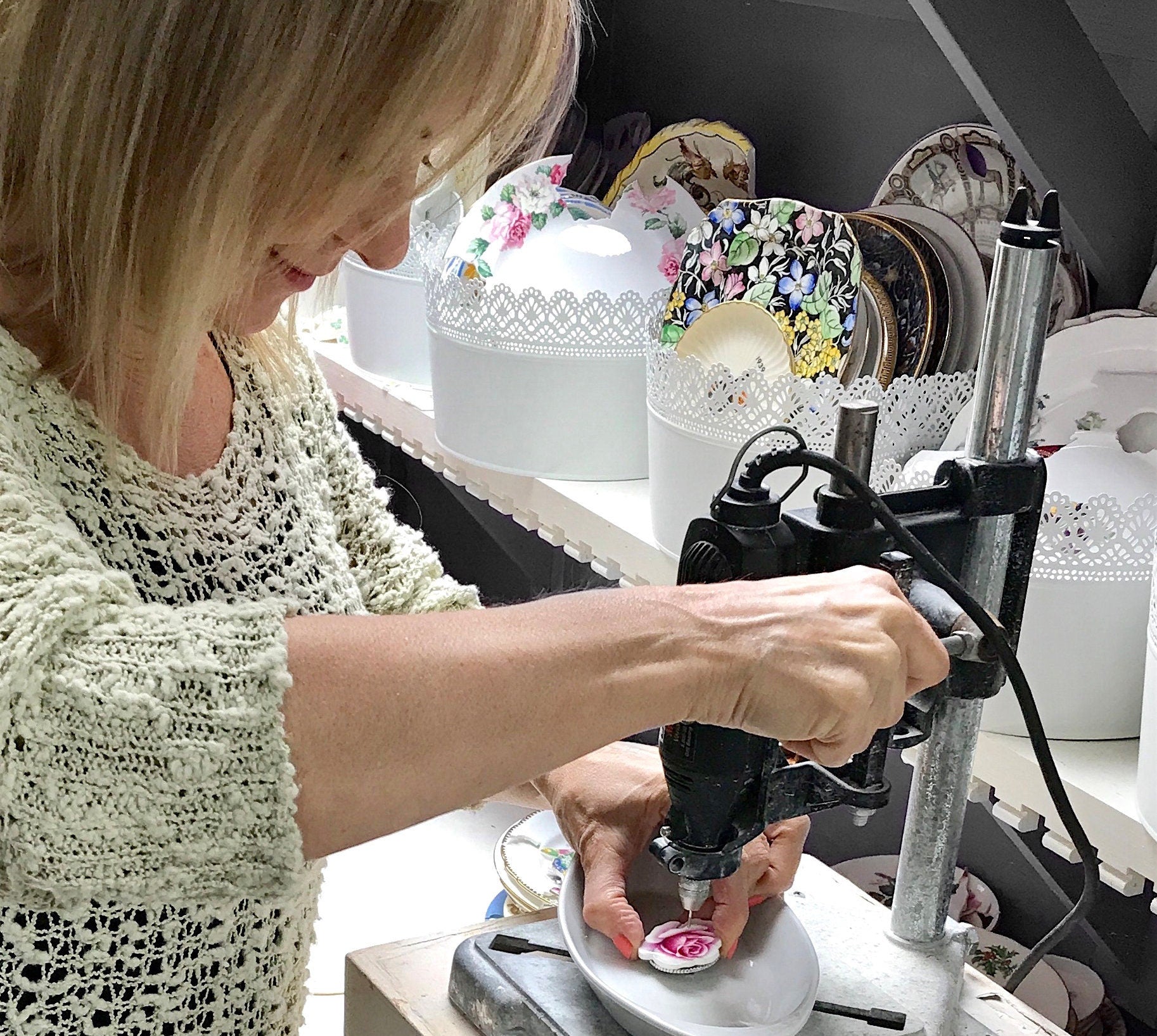 Purple Violet Crystal Necklace, Broken China Jewelry Pearl Pendant, Unique Birthday Gift for Wife