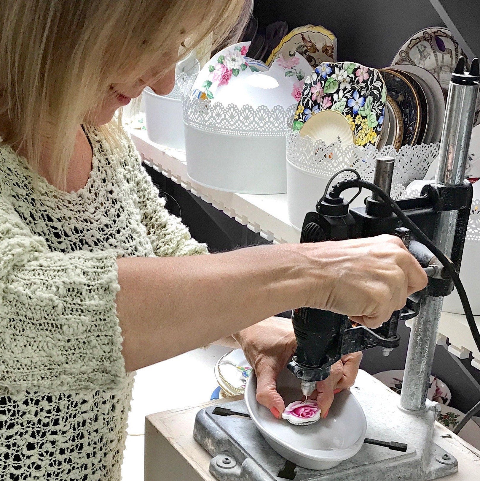 One-of-a-Kind Dainty Tourmaline Necklace, Vintage Broken China Jewelry, Pink Rose Crystal Necklace, Gifts for Love and Friendship