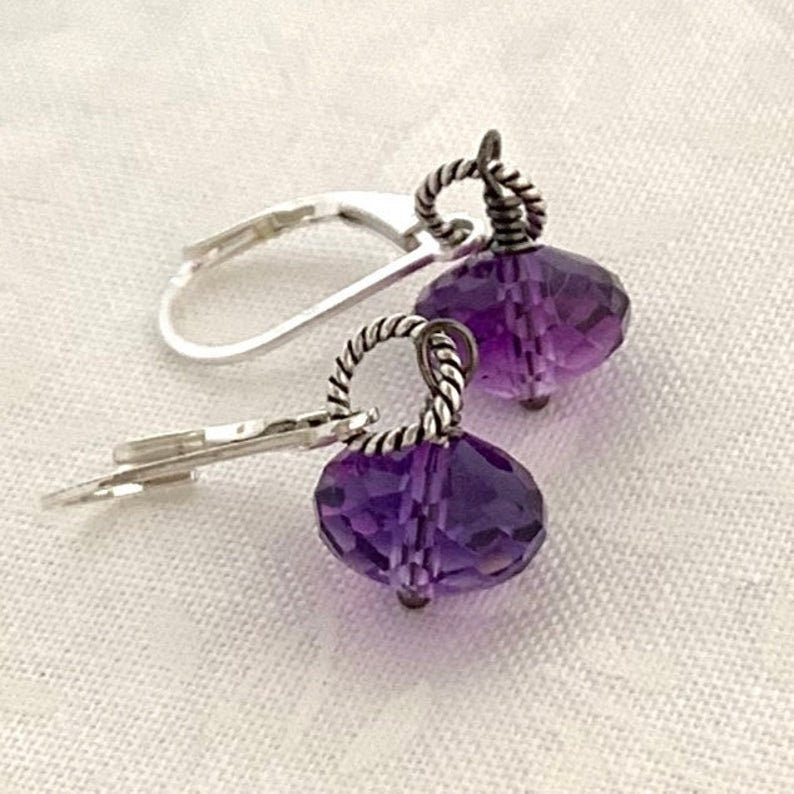 Sterling Silver Purple Amethyst Earrings, February Birthday, Dainty Birthstone Jewelry