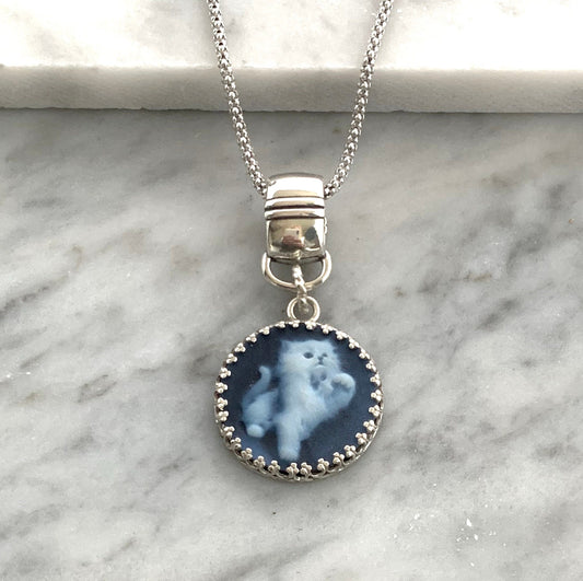 Cat Cameo Necklace, Sterling Silver, Authentic Agate Gemstone Cameo Jewelry, Kitten Jewelry Gift for Cat Lover