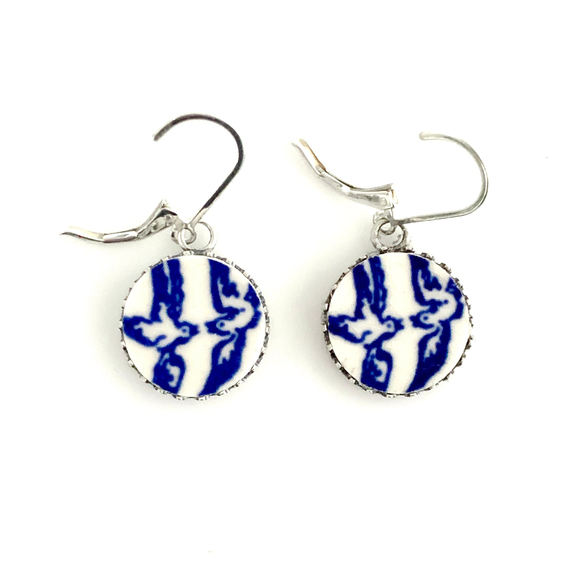 Love Birds Blue Willow Broken China Jewelry Set, Romantic 20th Anniversary Gift for Wife