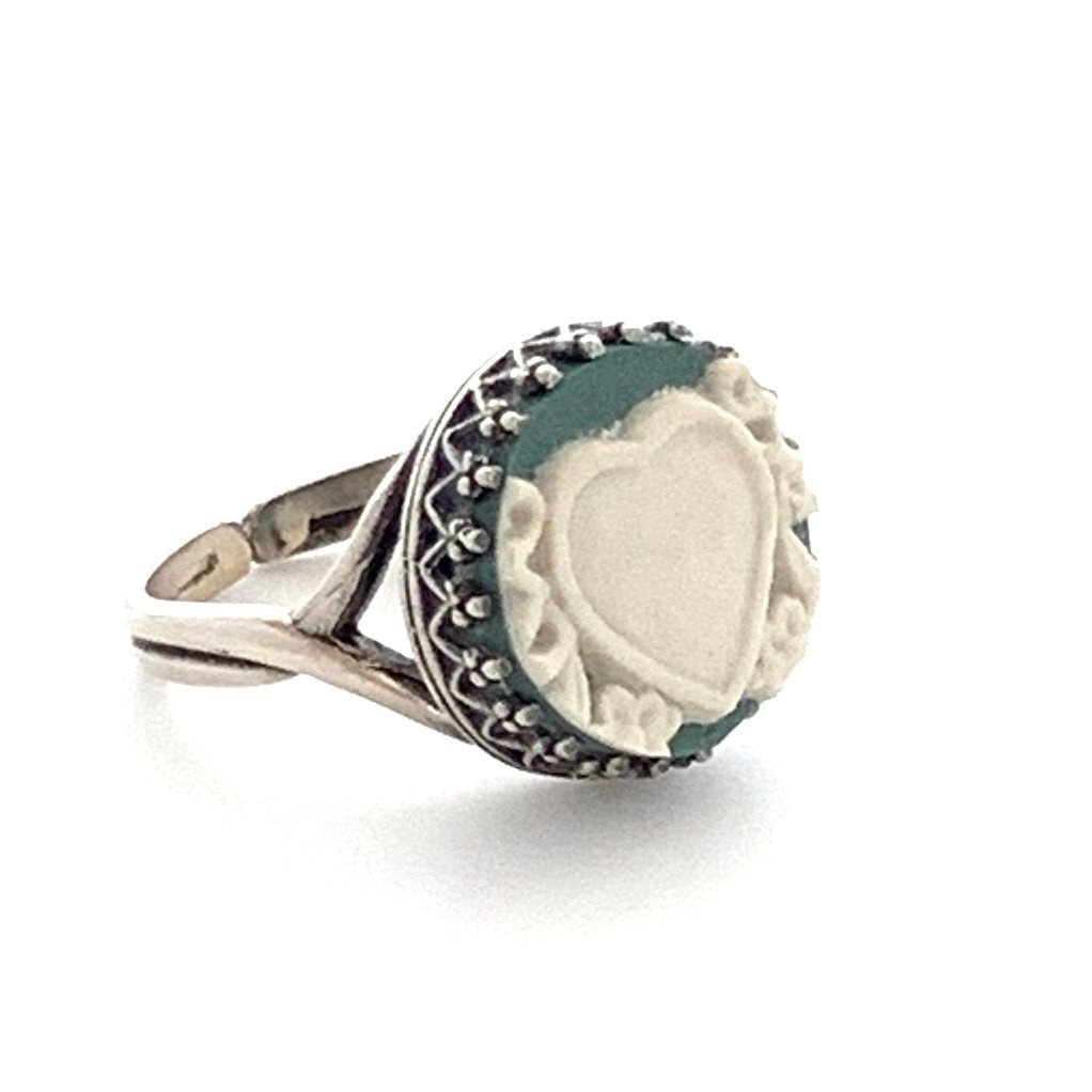 Wedgwood Jasperware Heart Ring, Broken China Jewelry, Adjustable Silver Ring, Unique Gifts for Women