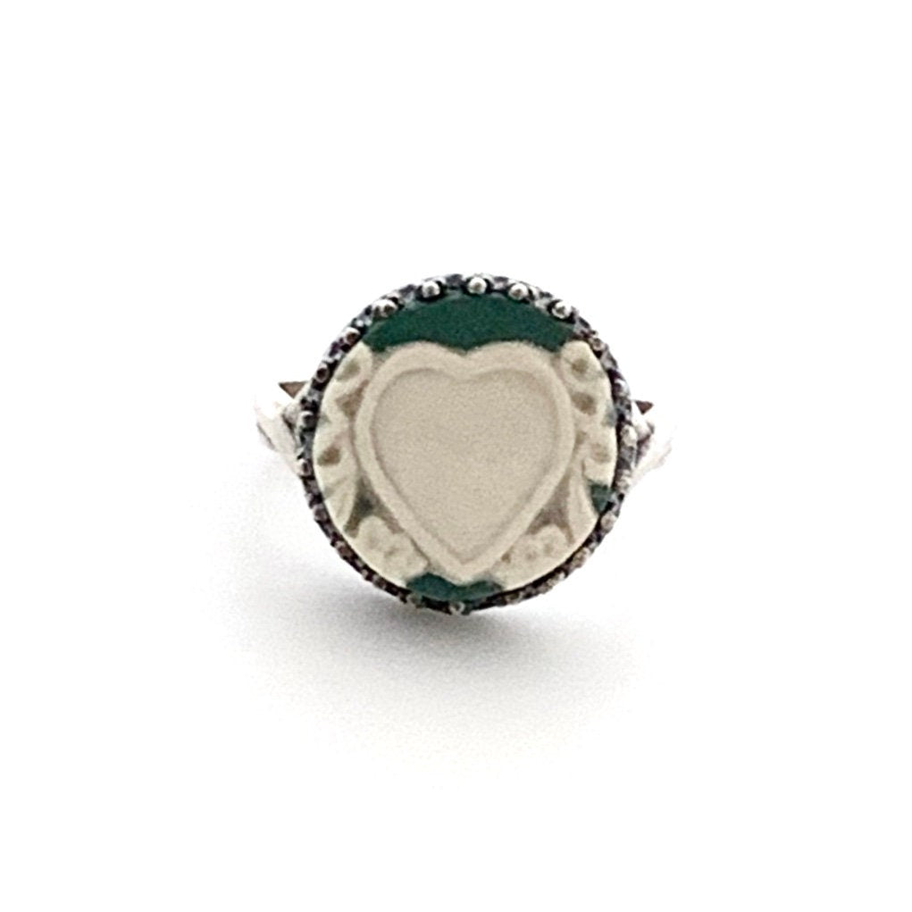 Wedgwood Jasperware Heart Ring, Broken China Jewelry, Adjustable Silver Ring, Unique Gifts for Women