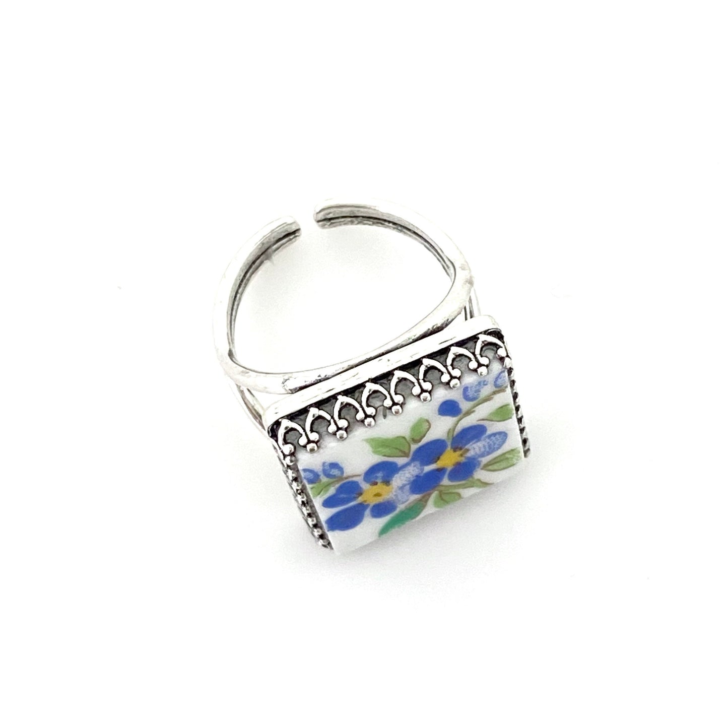 CUSTOM ORDER Square Statement Ring Broken China Jewelry, Made From Your China, Memorial Jewelry, Gift In Memory of Mom or Grandmother