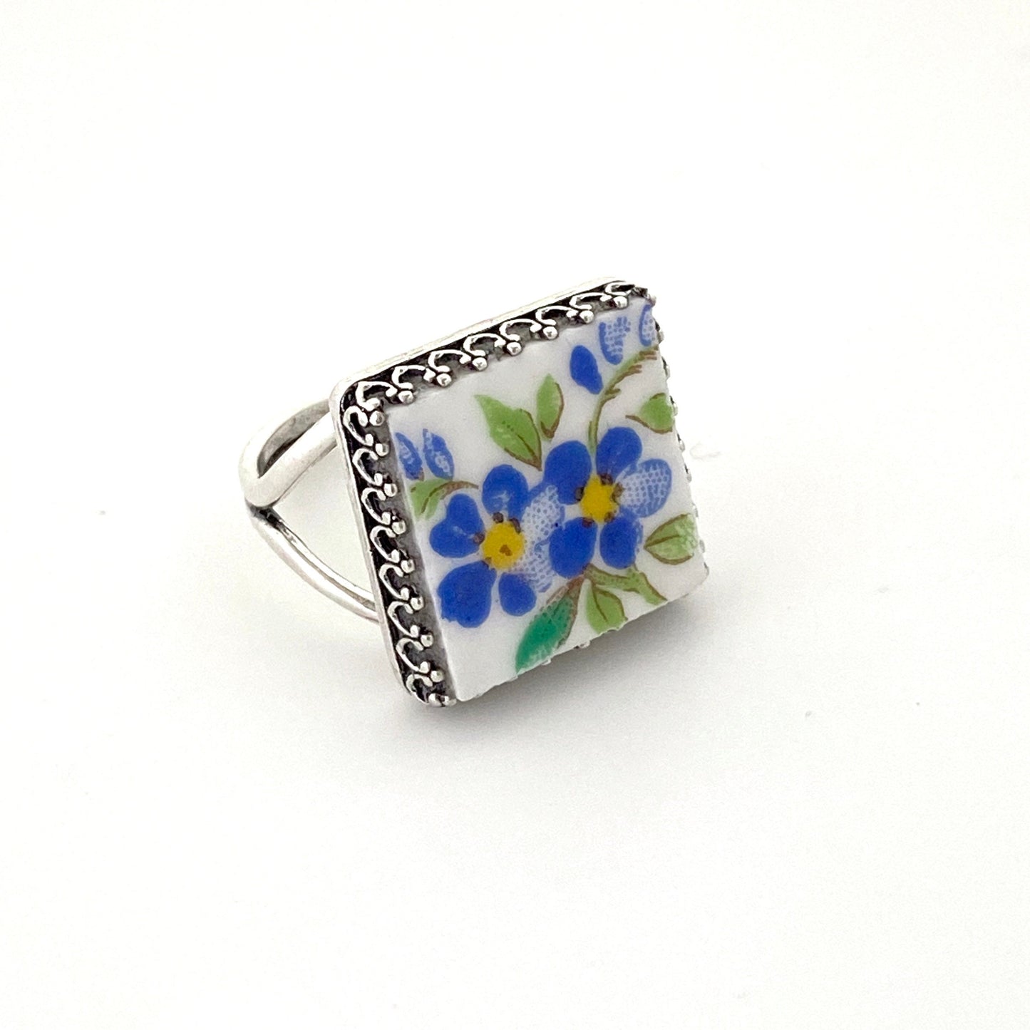 CUSTOM ORDER Square Statement Ring Broken China Jewelry, Made From Your China, Memorial Jewelry, Gift In Memory of Mom or Grandmother