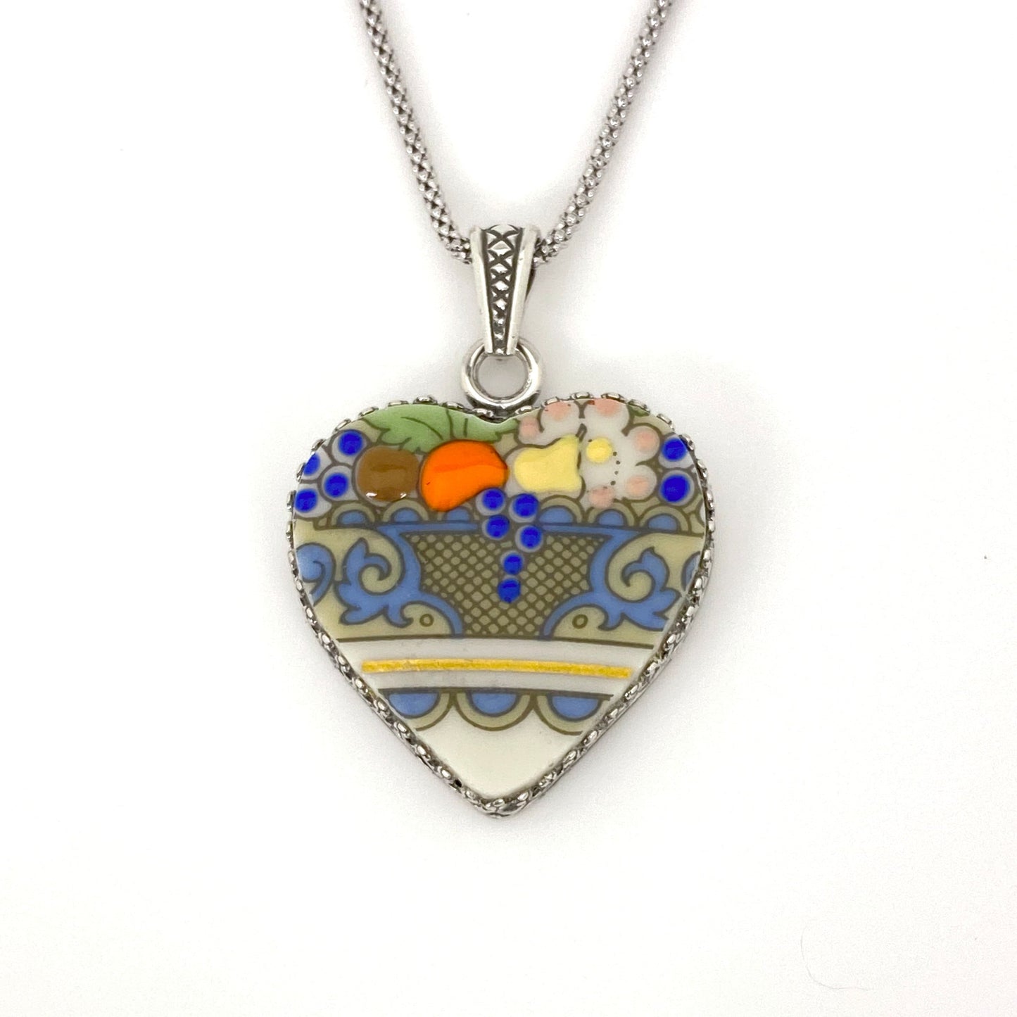 Lenox Autumn China, Statement Victorian Heart Necklace, Broken China Jewelry