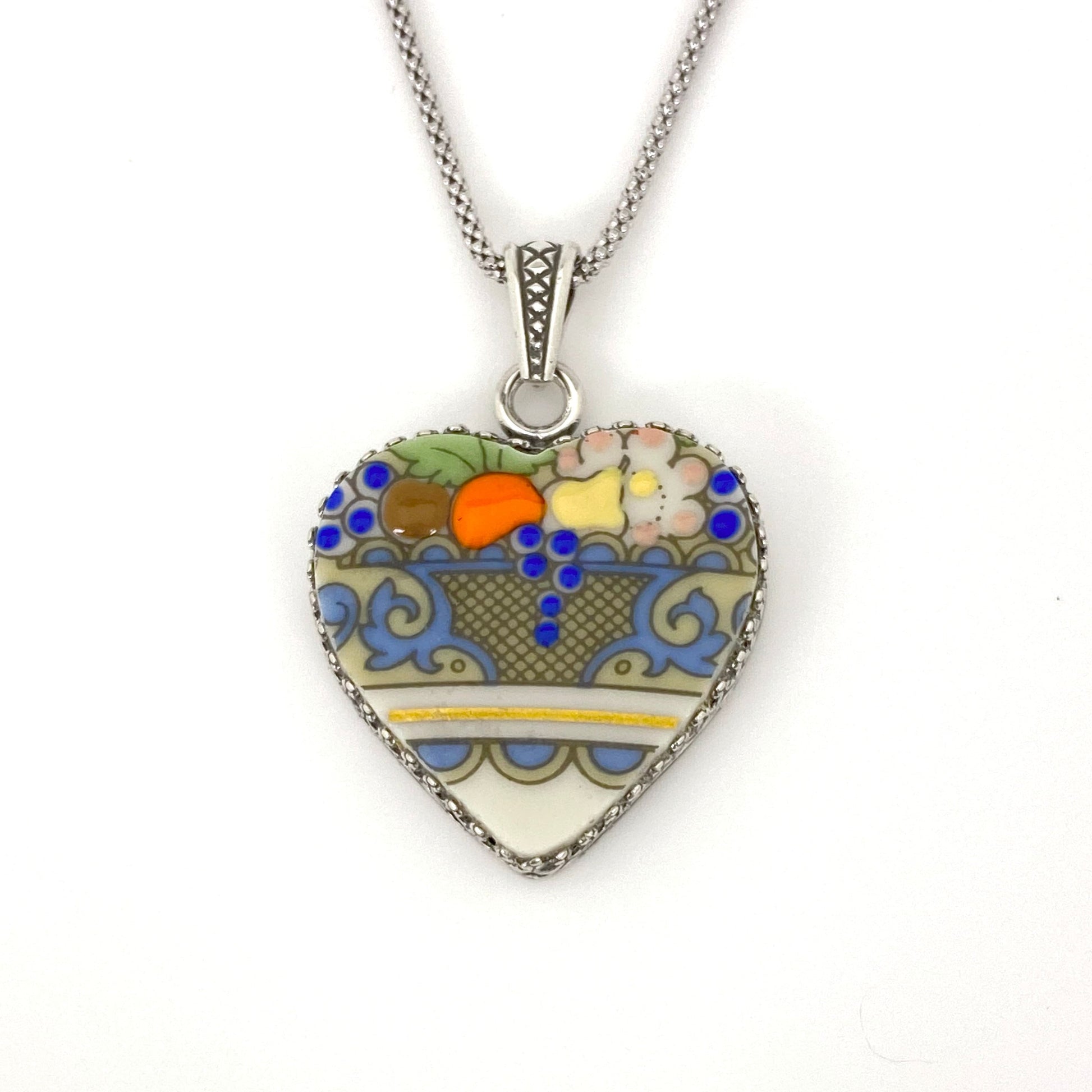 Lenox Autumn China, Statement Victorian Heart Necklace, Broken China Jewelry