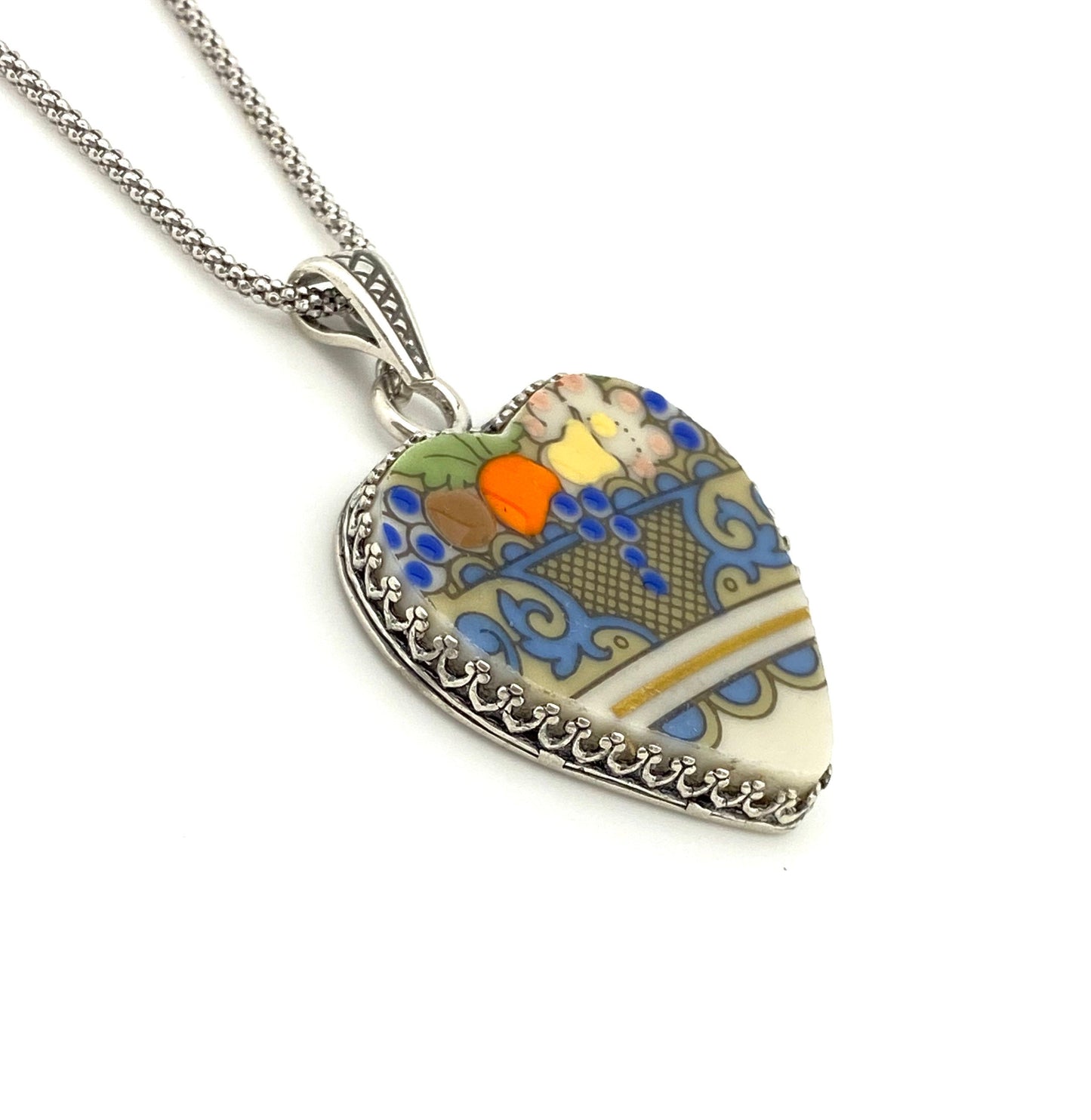 Lenox Autumn China, Statement Victorian Heart Necklace, Broken China Jewelry