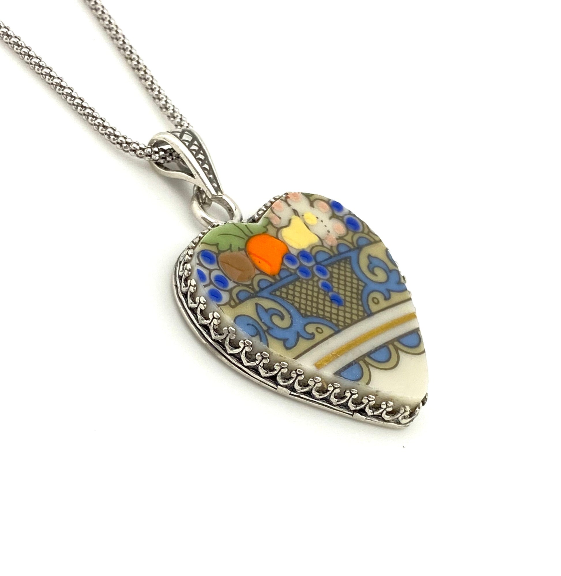 Lenox Autumn China, Statement Victorian Heart Necklace, Broken China Jewelry