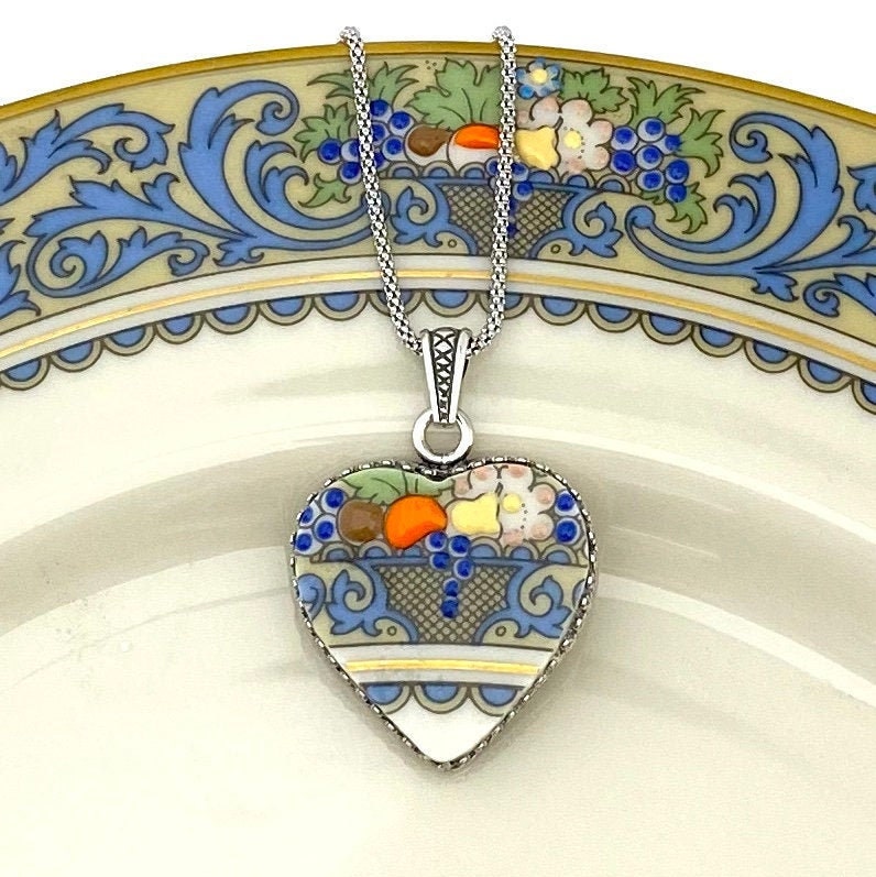 Lenox Autumn China, Statement Victorian Heart Necklace, Broken China Jewelry