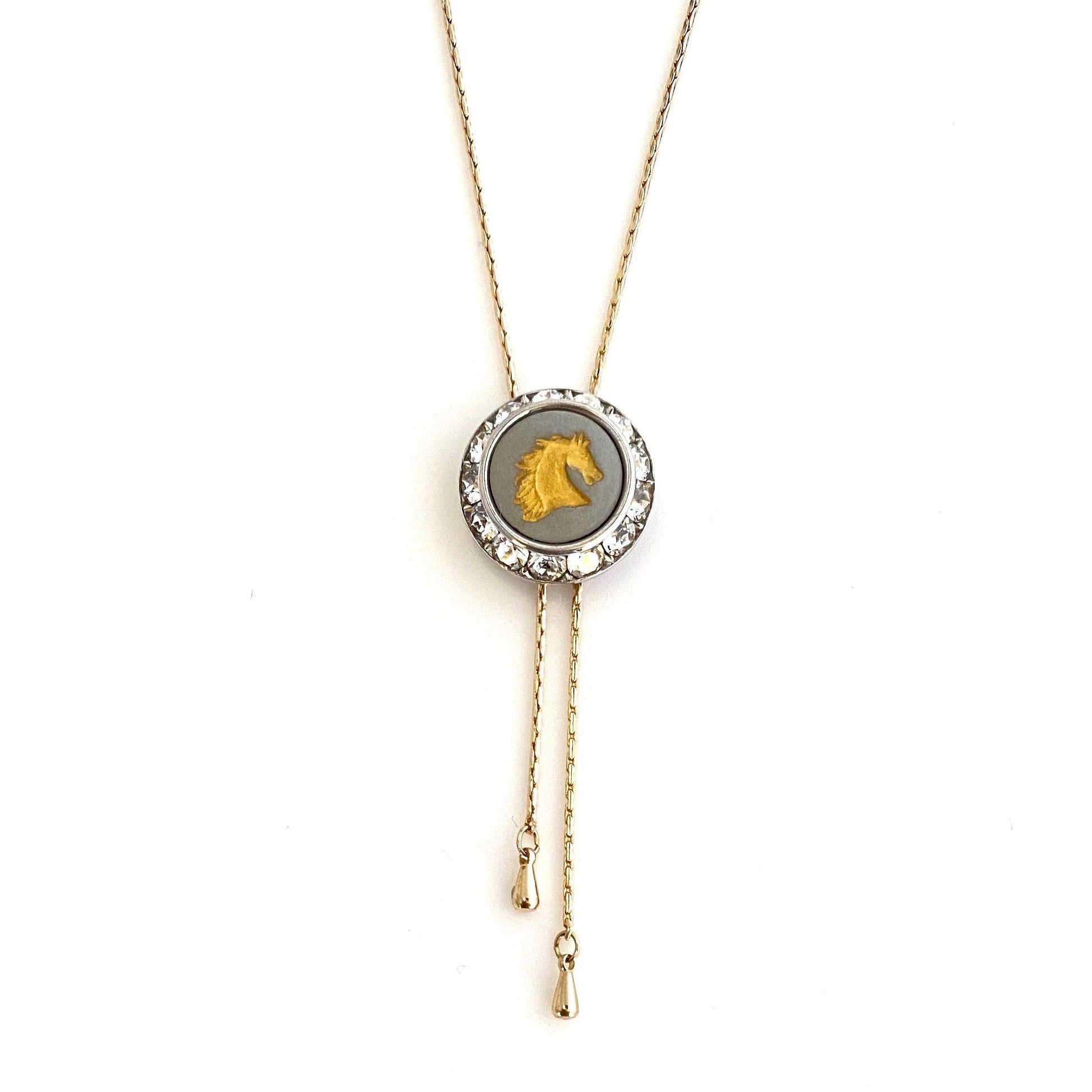 Wedgwood Horse Cameo Crystal Lariat Necklace