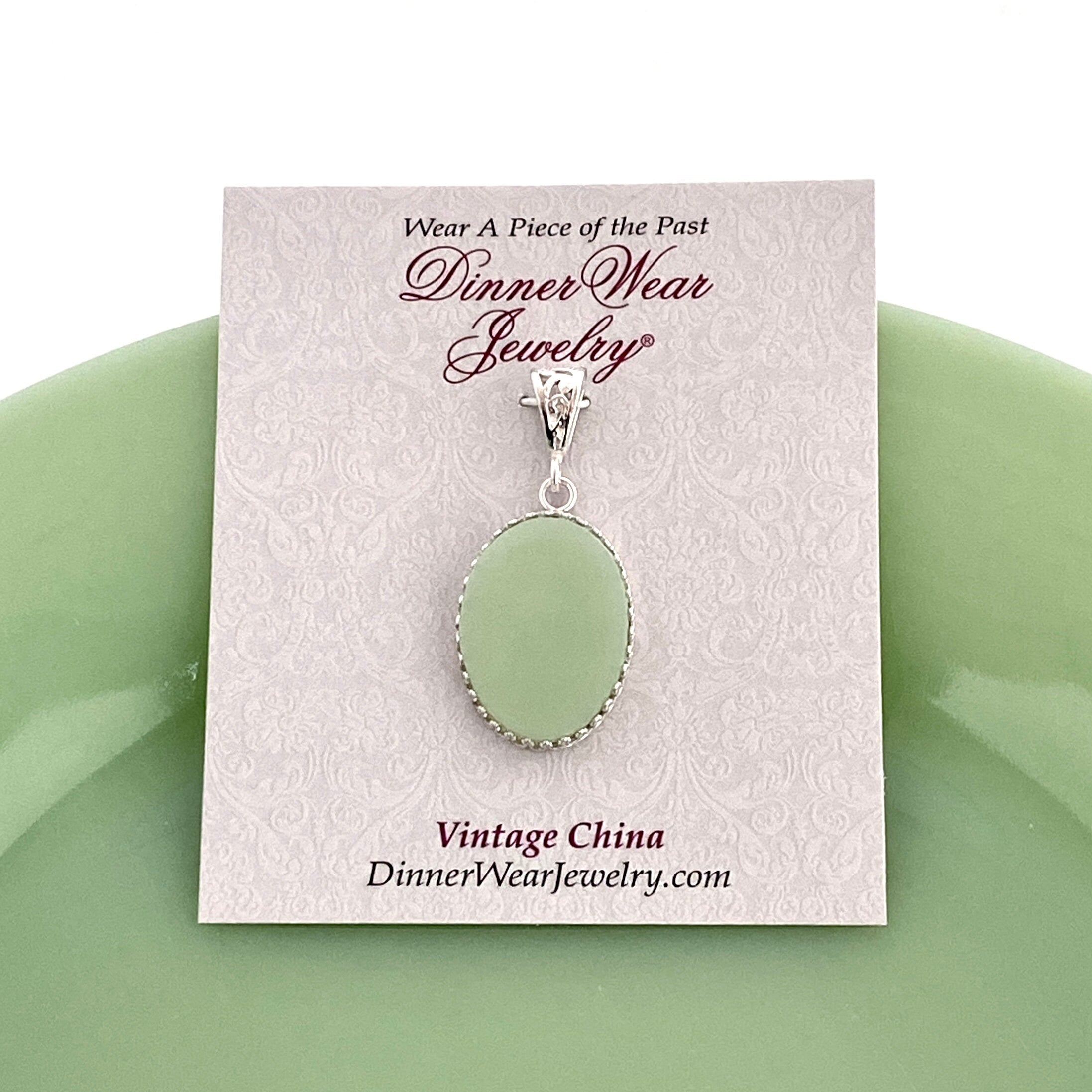 Broken China Jewelry Fire order King Pale Green Jadeite Sterling Circle Pendant