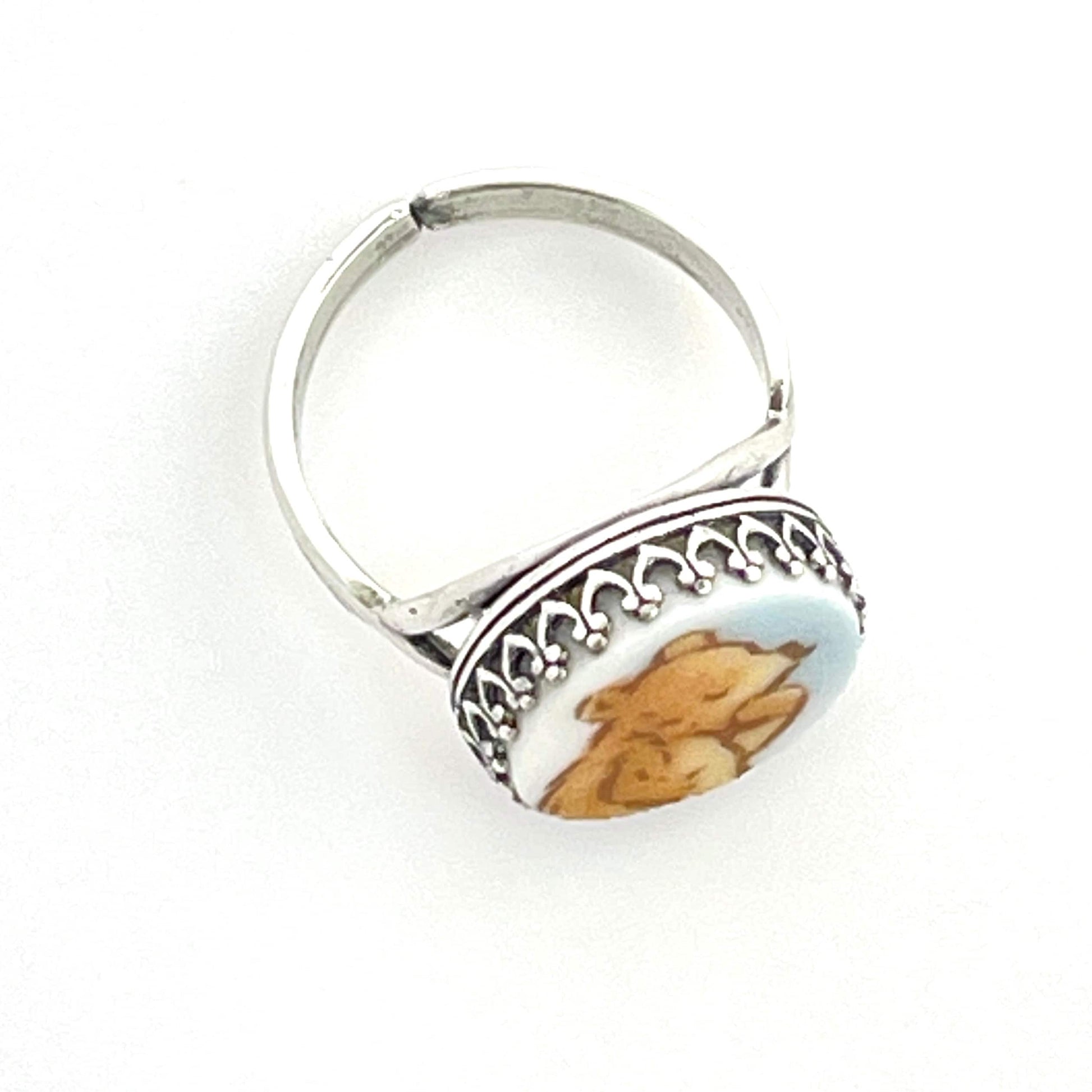 Winnie the Pooh Silver Ring, Vintage Pooh Bear Jewelry, Broken China Jewelry, Adjustable Ring, Unique Gifts