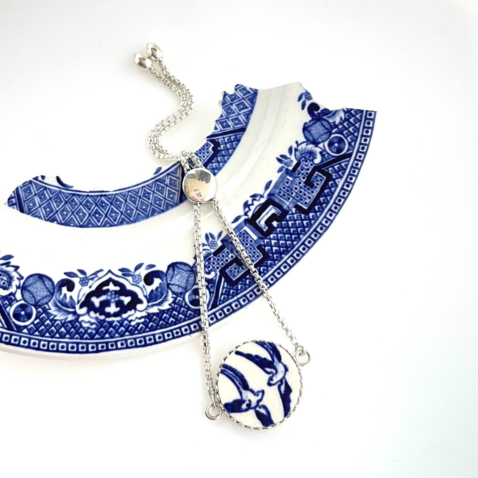 Blue Willow Love Birds Adjustable Bracelet