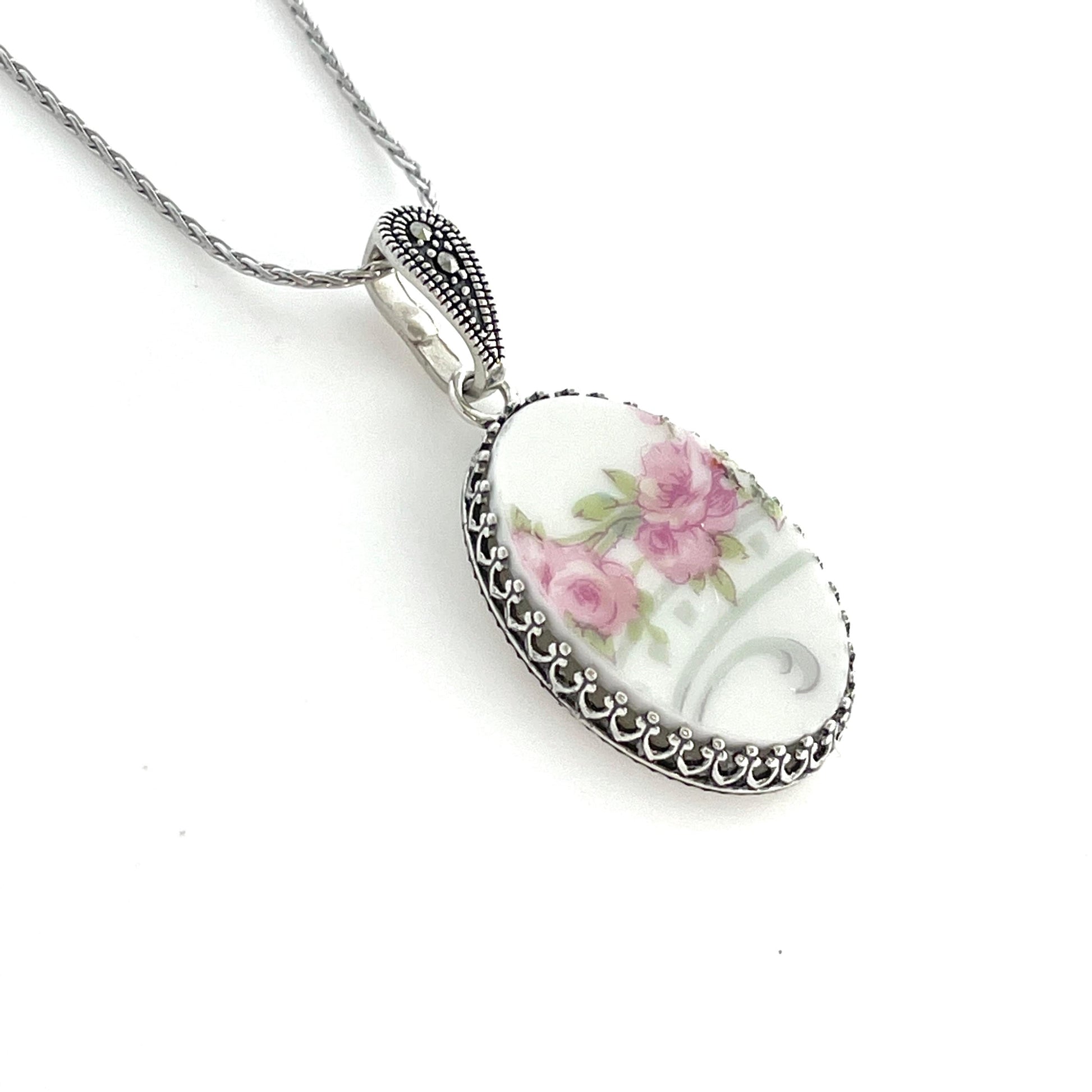 Upcycled Vintage Porcelain Rose Necklace, Cottagecore Floral China Jewelry, Wife Milestone Anniversary Gifts