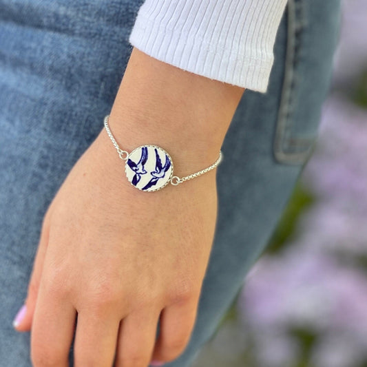 Blue Willow Love Birds Adjustable Bracelet