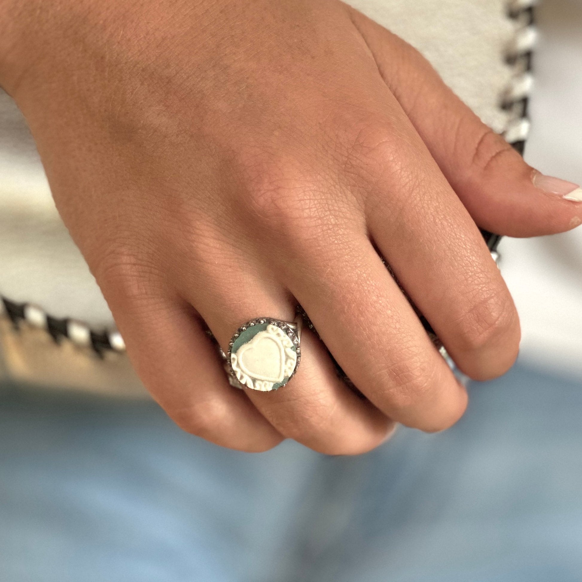 Wedgwood Jasperware Heart Ring, Broken China Jewelry, Adjustable Silver Ring, Unique Gifts for Women