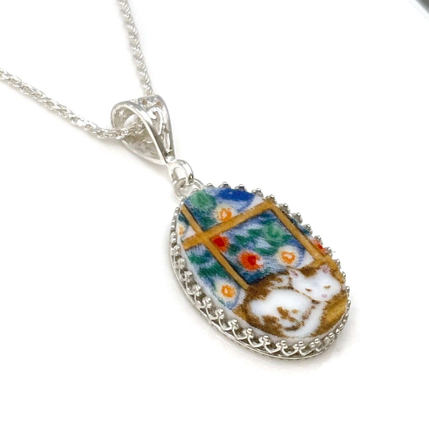 Christmas Cat by the Window Necklace