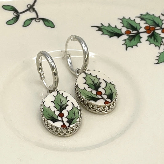 Spode Christmas Tree China Dangle Earrings