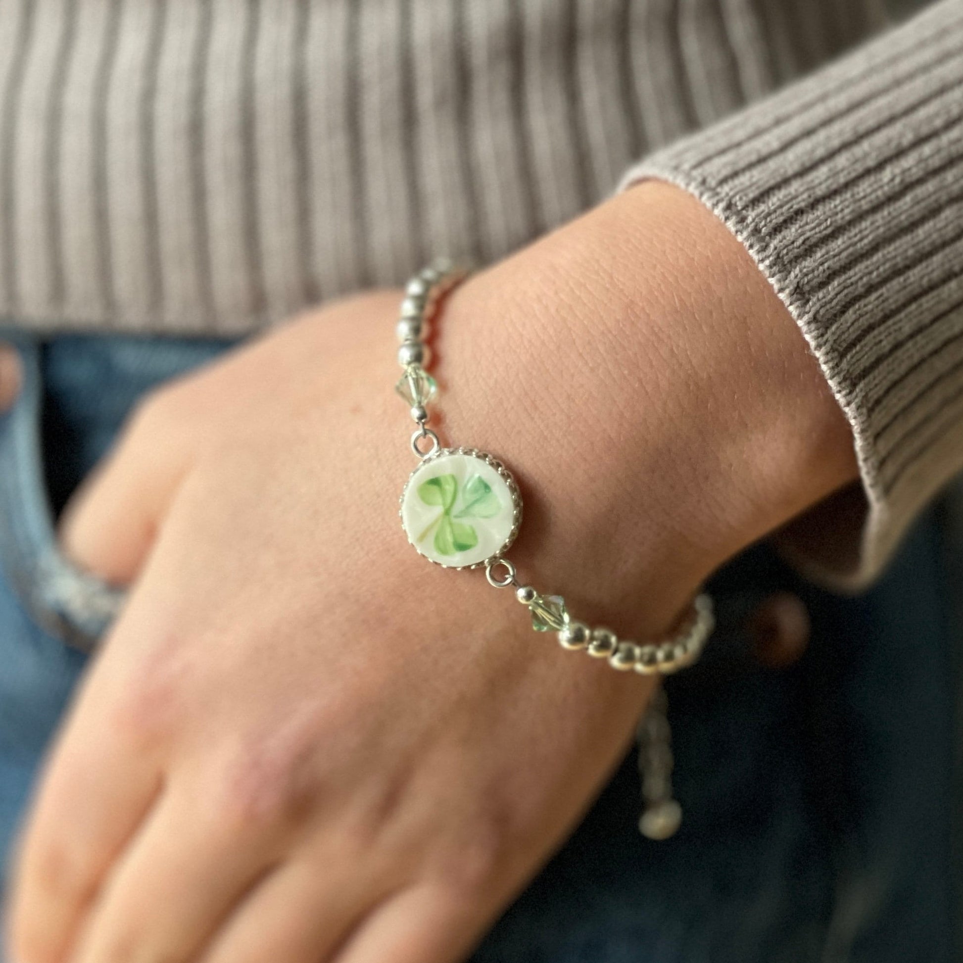 Belleek Celtic Bracelet, Broken China Irish Jewelry, Silver Charm Bracelet, Unique Birthday Gifts for Women, Celtic Jewelry
