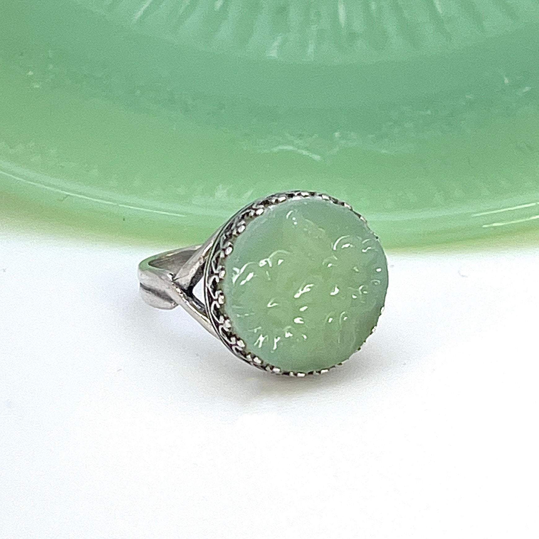 Jadeite Fire King Alice Ring, Vintage Green Jadeite Glassware, Jadeite Junkies, Broken China Jewelry, Unique Gifts for Women