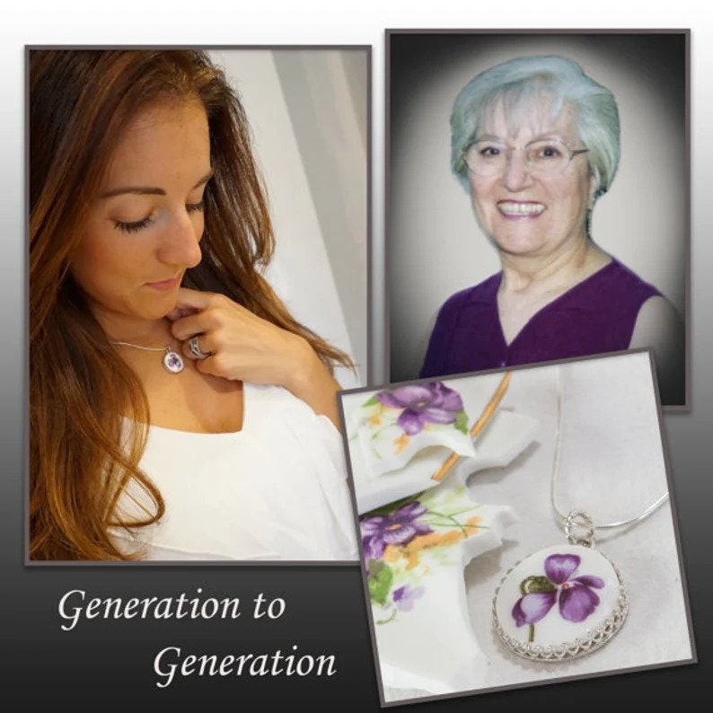 CUSTOM ORDER Medium Oval China Necklace Floral Bale, Memorial Jewelry, Sister Gift, Custom Broken China Jewelry Made from Your China