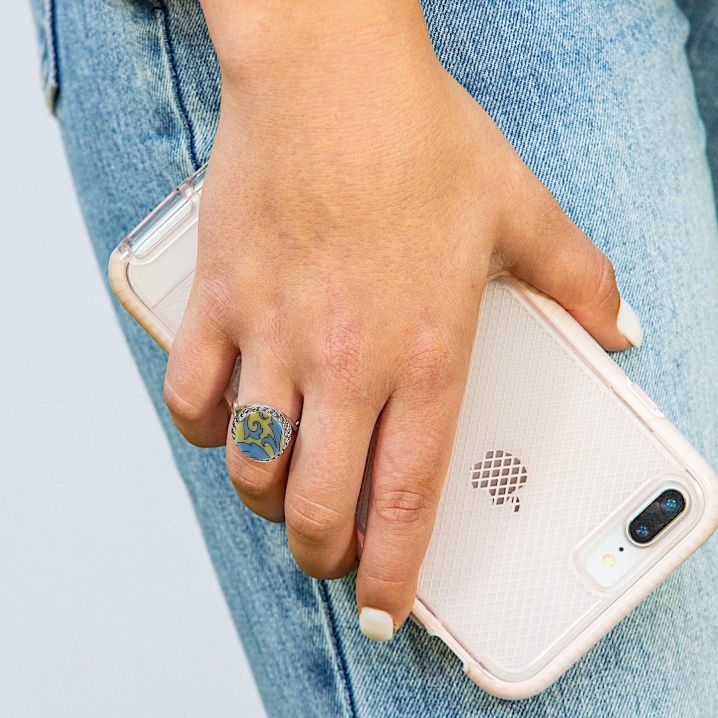 Lenox China Autumn Ring, Sterling Silver Adjustable Ring, Broken China Jewelry