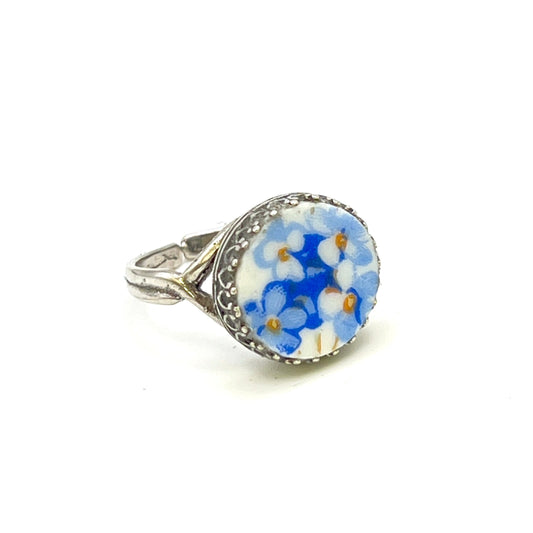 Sterling Silver Forget Me Not Flower Ring, Victorian Jewelry, Unique Rings for Women