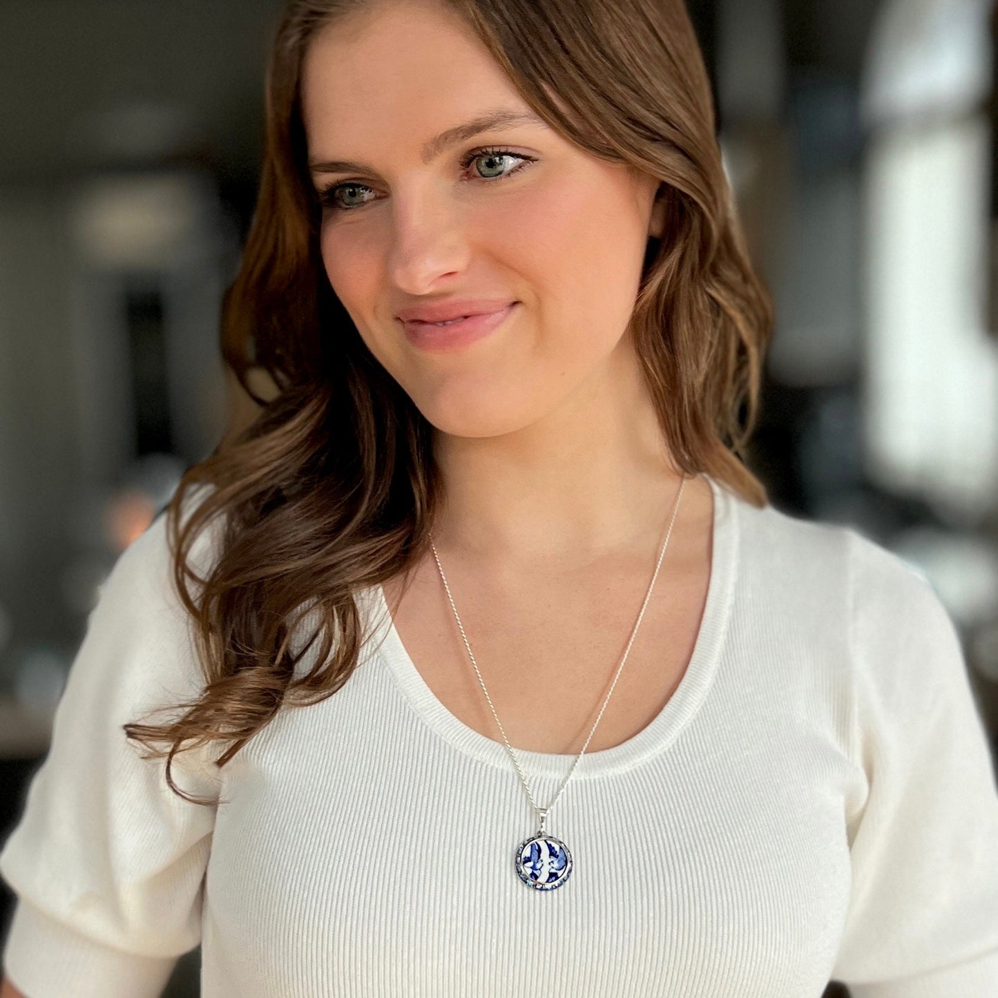 Romantic 2nd Wedding Anniversary Gifts for Wife, Crystal and China Love Birds Necklace, Blue Willow Broken China Jewelry, Keepsake Gifts