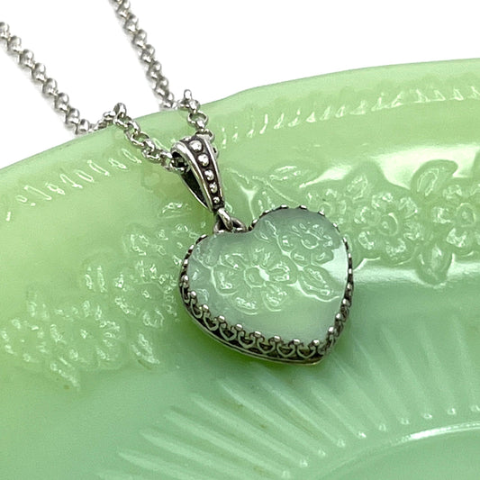 Jadeite Heart Necklace, Depression Glass, Fire King Alice Jadeite Jewelry, Jadeite Junkies, Unique Gifts for Women