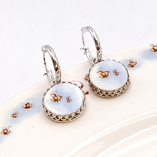 Dainty Bee Silver Hoop Earrings