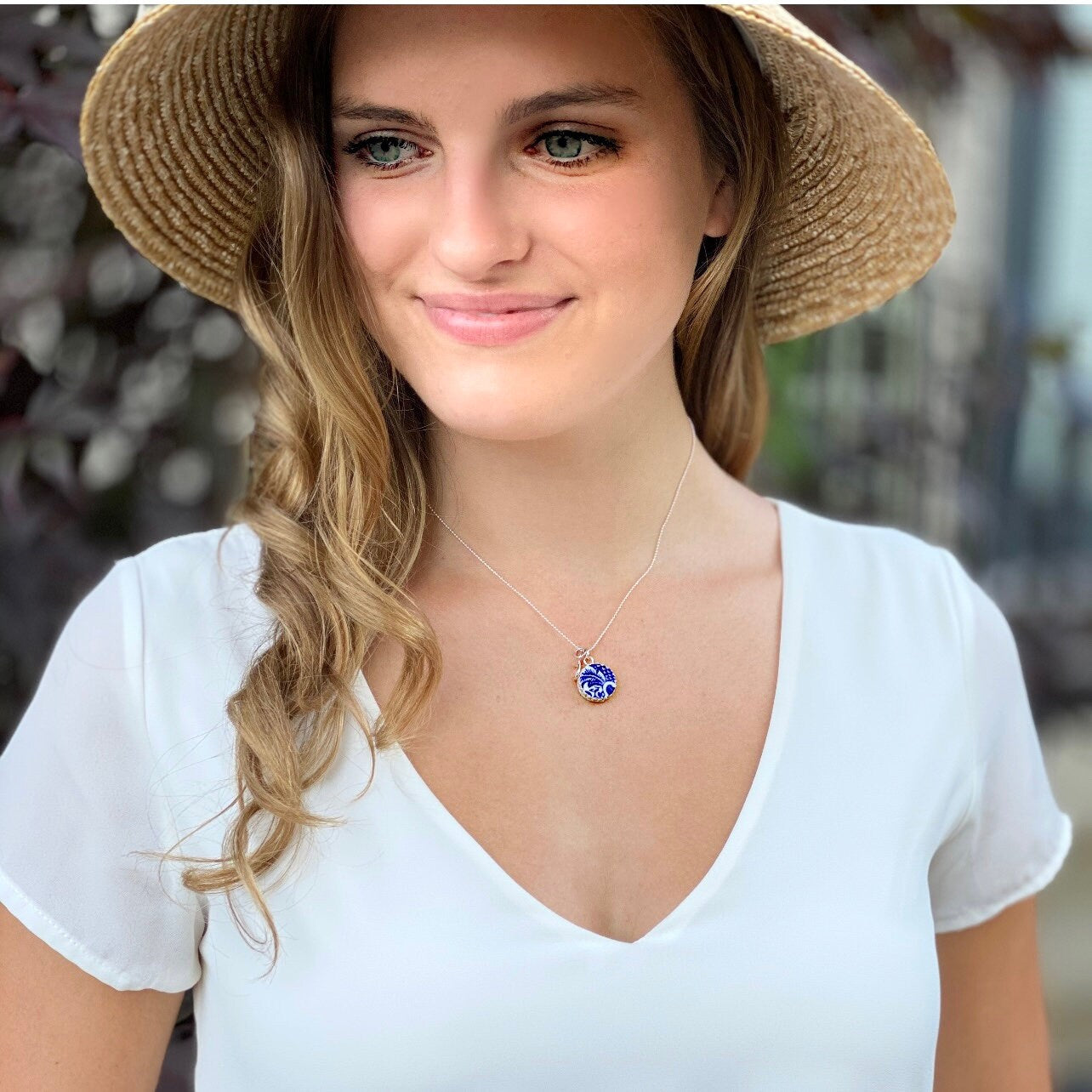 Adjustable Blue Willow Dainty Initial Necklace, Personalized Gifts, Broken China Jewelry, Unique Gifts for Women, Silver Letter Necklace