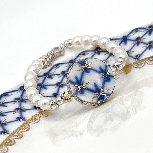 Handmade Artisan Jewelry, Lomonosov Cobalt Net, 18th 20th Anniversary Gift for Wife, Porcelain Broken China Jewelry