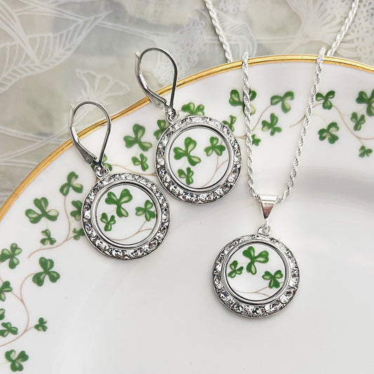 Royal Tara China Necklace, Celtic Broken China Jewelry Crystal Set, Unique Irish 20th Anniversary Gift for Wife, Gifts for Women