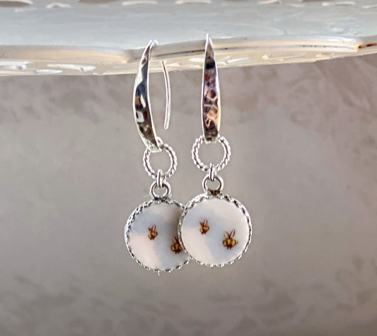 Hammered Silver Bee Earrings