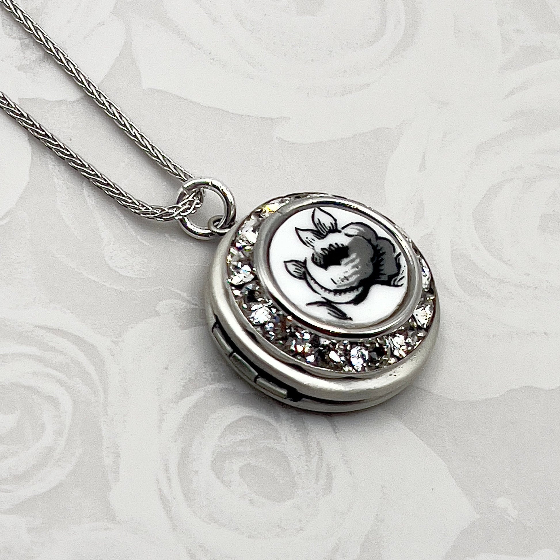 Black Rose Locket Necklace