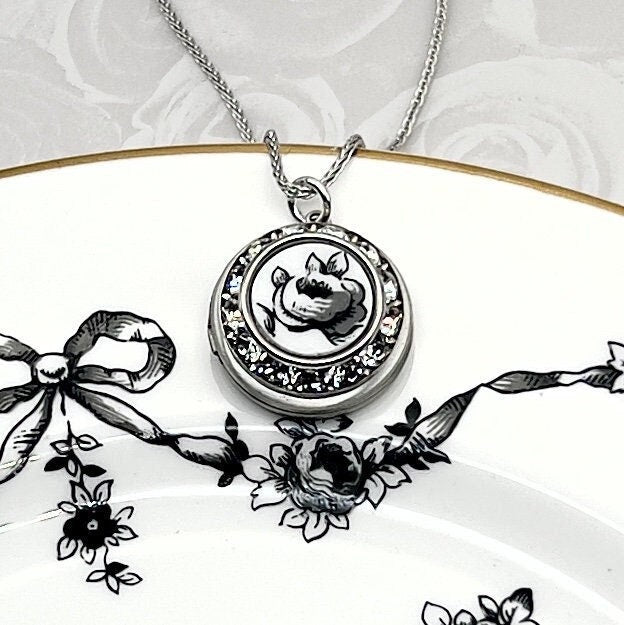 Black Rose Locket Necklace