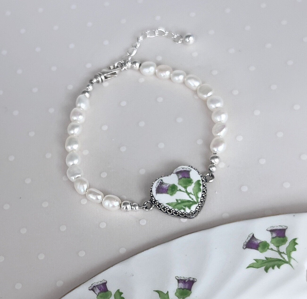 CUSTOM ORDER Freshwater Pearl Heart Charm Bracelet