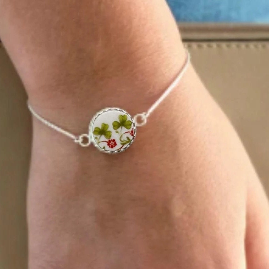 Limoges Shamrock Bracelet, Broken China Jewelry, Irish Jewelry, Dainty Celtic Bolo Bracelet, Unique Irish Gifts for Women