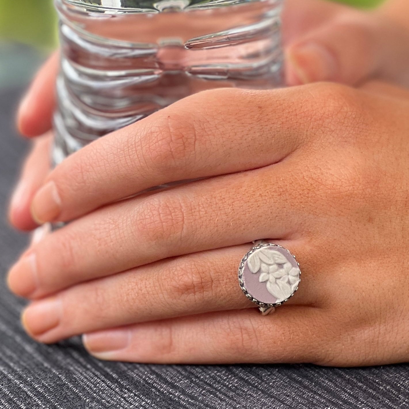 Adjustable Wedgwood Lilac Jasperware, Broken China Jewelry Ring, Unique Gifts for Women