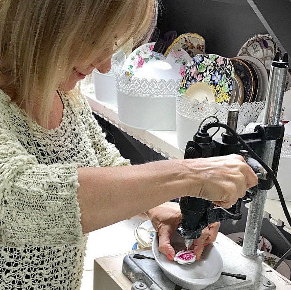 Blue Forget Me Not Adjustable Sterling Silver Ring, Boho Broken China Jewelry, Unique Friendship Gifts for Women, Gifts for Her