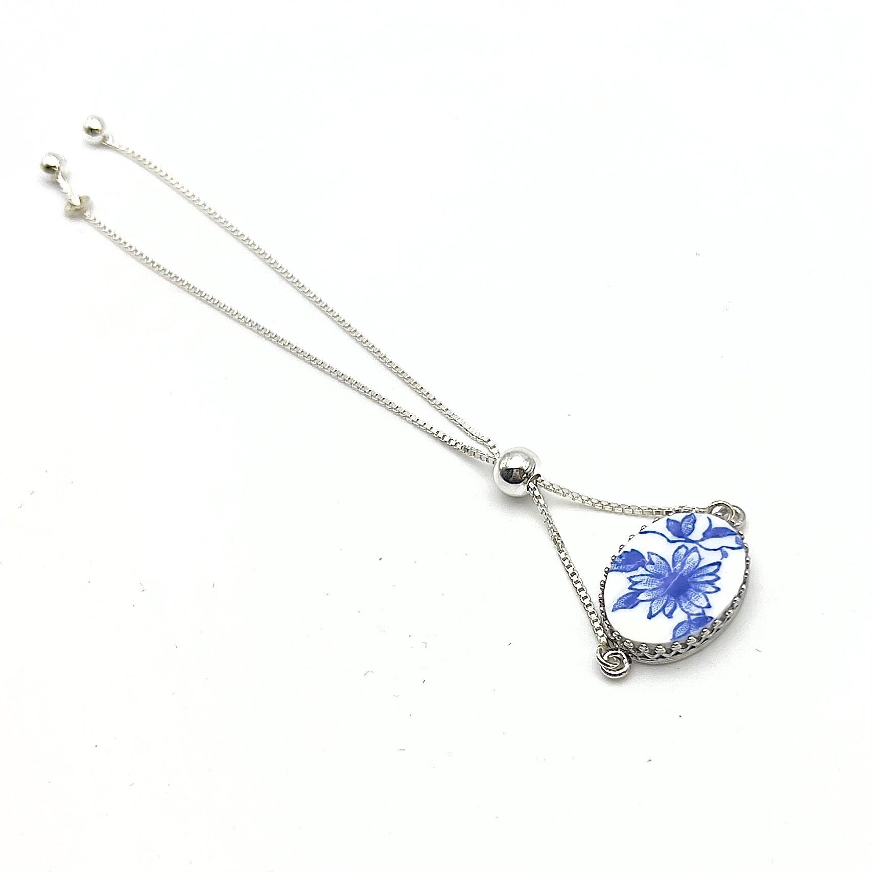 Shelley Dainty Blue Bracelet, Sterling Silver Broken China Jewelry, 20th Anniversary Gifts for Women