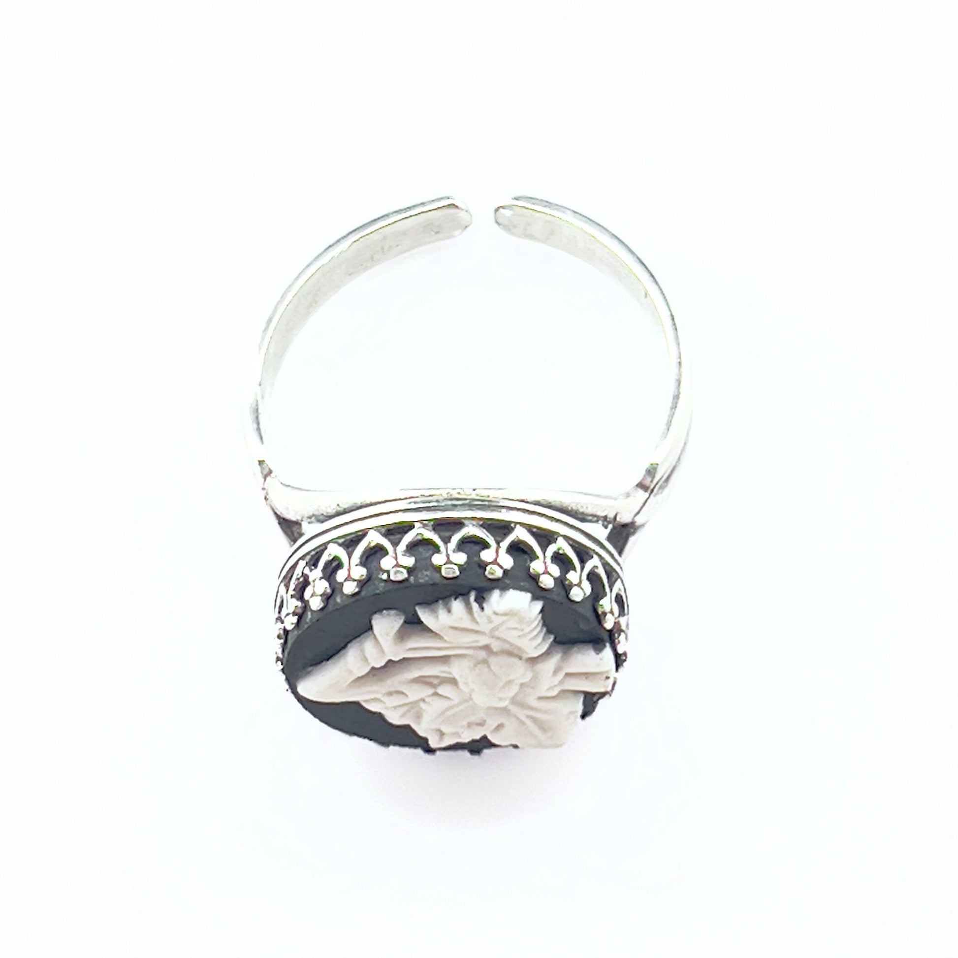 Wedgwood Black Jasperware Ring, Sterling Silver Adjustable Ring