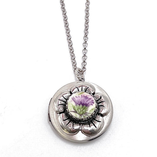 Thistle Photo Locket Necklace, Scottish 20th Anniversary Gift for Wife, Valentines Day Love Gift