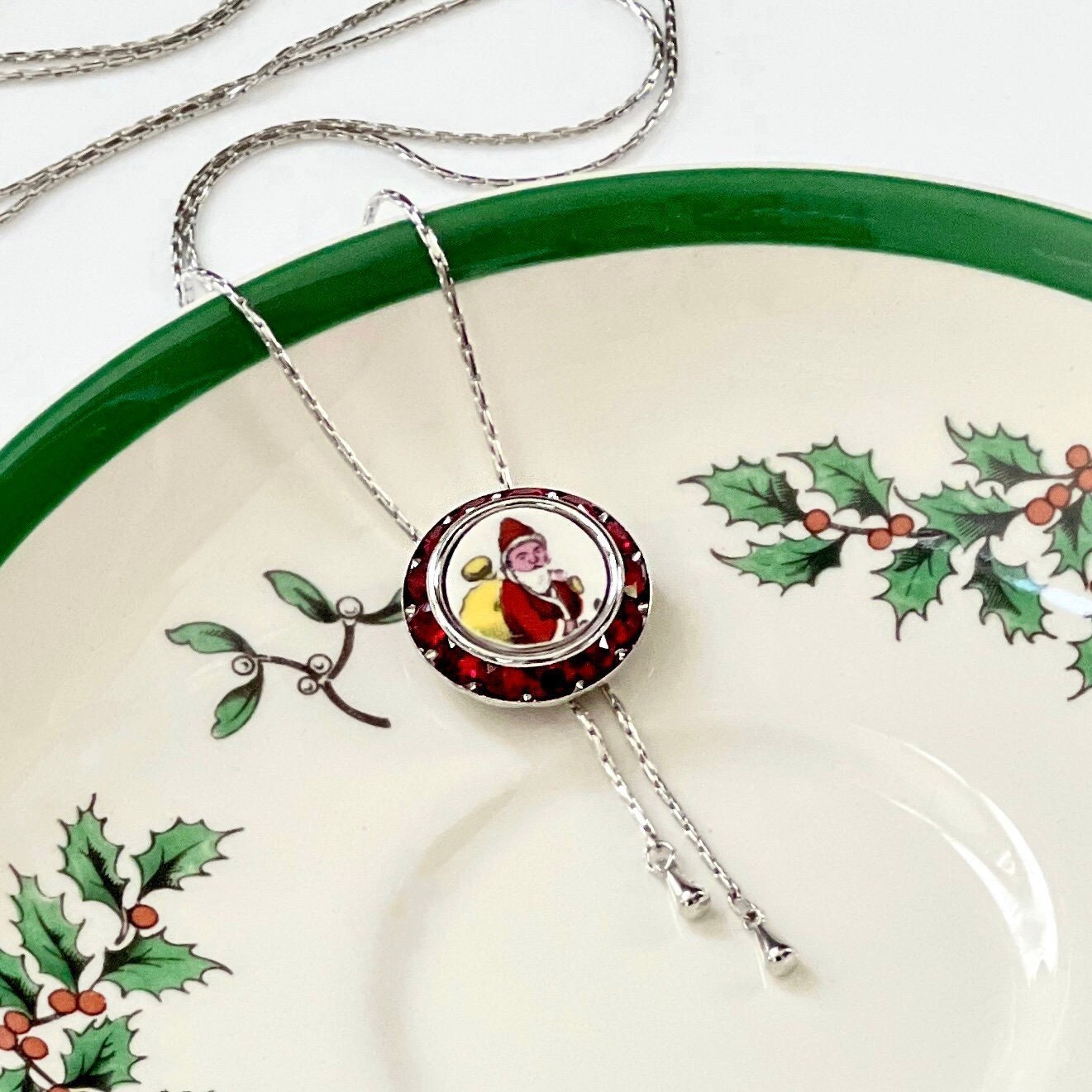 Spode Santa Lariat Red Crystal Necklace